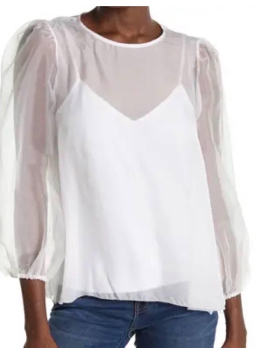 CAMI NYC Penny Blouse | Sheer Sleeve Blouse with Lined Bodice